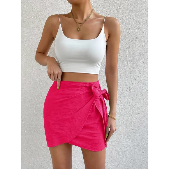 Solid Knot Side Wrap mini Skirt - Picture 6 of 12